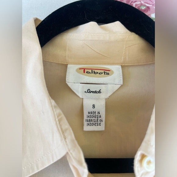 Talbots “Stretch” Cotton Collared button down pale yellow size small 3/4 sleeve - Picture 8 of 9